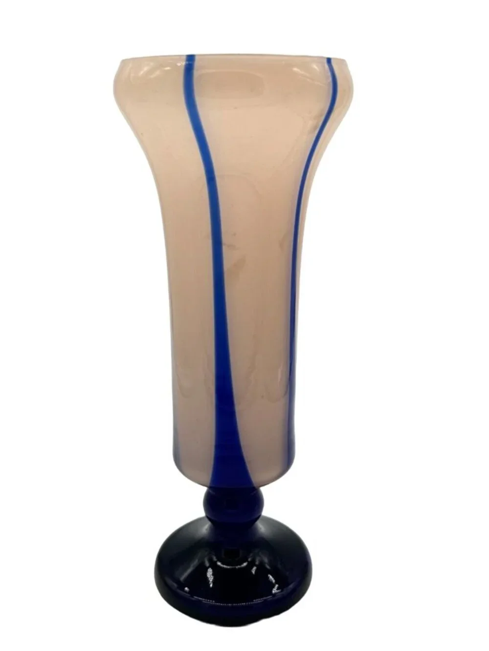 Vtg Kralik Bambas Blue Pink Art Deco Glass Vase Czech 11